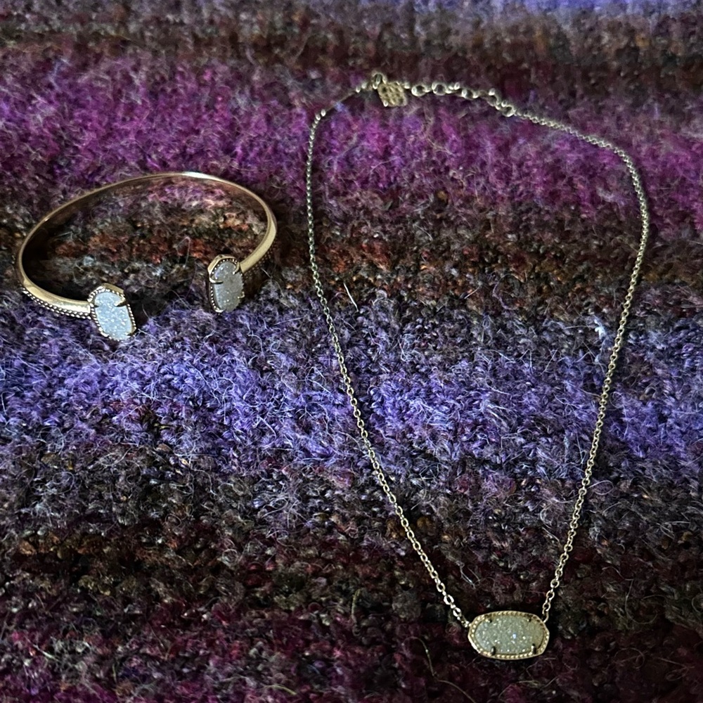 Kendra Scott Rose Gold Iridescent Drusy Necklace and Bracelet